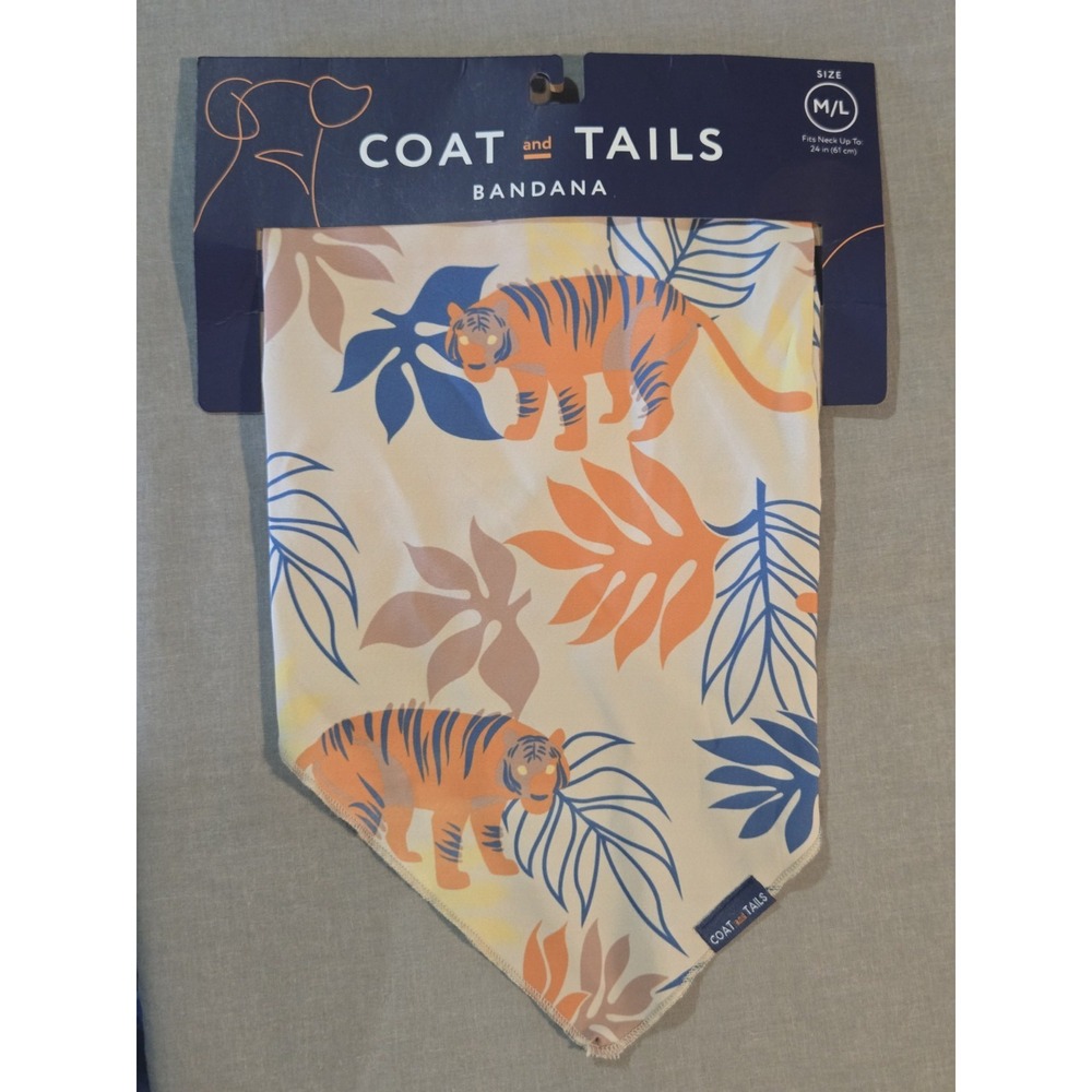Coat & Tails Tiger & Tropical Floral Print Dog Bandana, Size M/L.